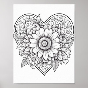 Blommigt Hjärtfärgning Poster