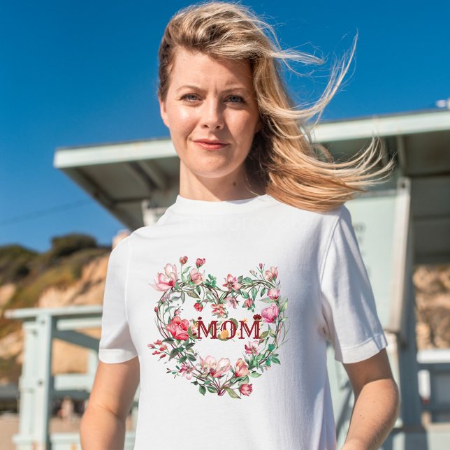 Blommigt Hjärtkrans - MAMMA T Shirt (Skapare uppladdad)