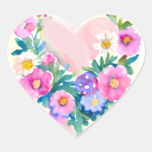 Blommigt Hjärtkrans Pastellfärgad Rosa Hjärtformat Klistermärke