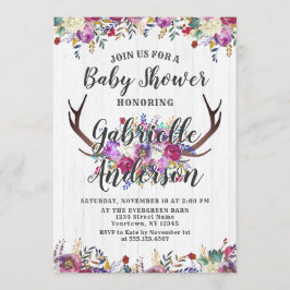 Blommigt Hjort Antler Bouquet Baby Shower-inbjudan Inbjudningar