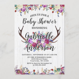 Blommigt Hjort Antler Bouquet Baby Shower-inbjudan Inbjudningar