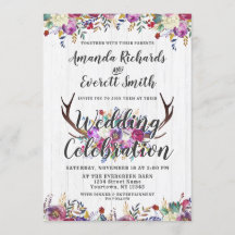 Blommigt Hjort Antler Bouquet bröllopsinbjudan