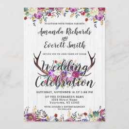 Blommigt Hjort Antler Bouquet bröllopsinbjudan Inbjudningar