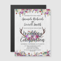 Blommigt Hjort Antler Magnetic Wedding bjudande in