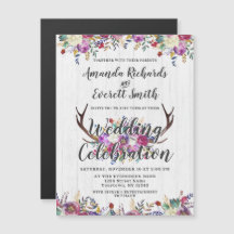Blommigt Hjort Antler Magnetic Wedding bjudande in
