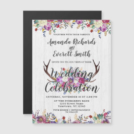Blommigt Hjort Antler Magnetic Wedding bjudande in Magnetisk Inbjudningskort