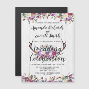 Blommigt Hjort Antler Magnetic Wedding bjudande in Magnetisk Inbjudningskort