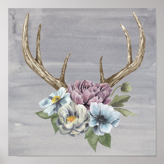 Blommigt Hjort Antlers Poster (Framsidan)