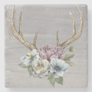 Blommigt Hjort Antlers Underlägg Sten