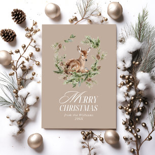 Blommigt Hjort Elegant Modern God jul Julkort