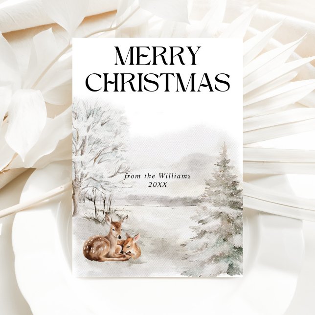 Blommigt Hjort Elegant Vattenfärg God jul Julkort (Skapare uppladdad)