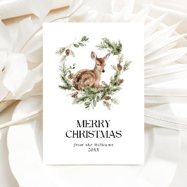 Blommigt Hjort Elegant Vattenfärg God jul Julkort