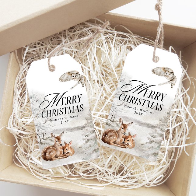 Blommigt Hjort Elegant Vattenfärg God jul Presentetikett (Skapare uppladdad)