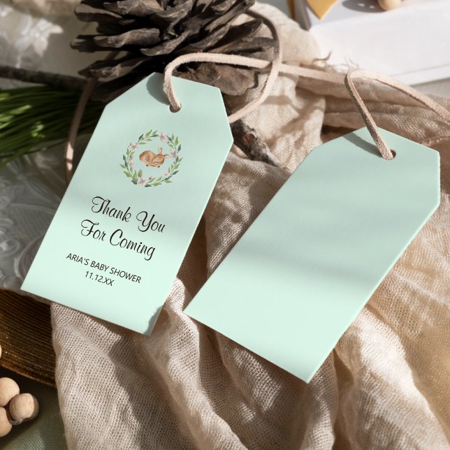 Blommigt Hjort om Gröntens babyskor - favoriter Presentetikett (Skapare uppladdad)