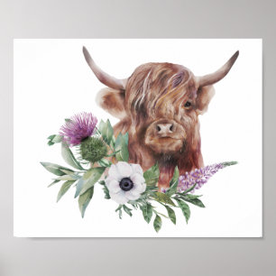 Blommigt - högland, vattenfärgsavfärgning Skriv ut Poster