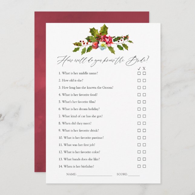 Blommigt Holly-Möhippa Game Inbjudningar (Fram/baksida)