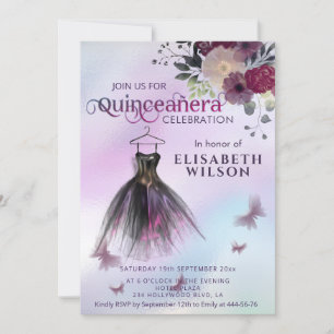 Blommigt holografisk annatklänning Quinceañera Inv Inbjudningar