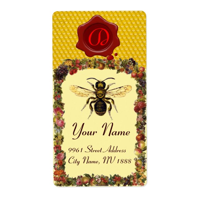 BLOMMIGT HONEY BEE,NÖTKÖPER,RÖD VAX-SÄALMONOGRAM FRAKTSEDEL (Framsidan)