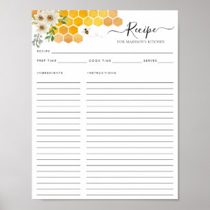 Blommigt Honeycomb Bumblebee Bee Kitchen Recipe Poster