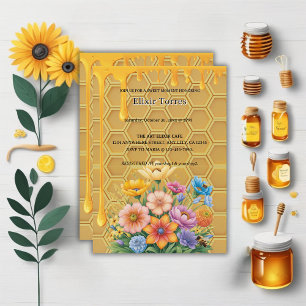 Blommigt Honeycomb Honeybee Honungsdropp Babyskor Inbjudningar