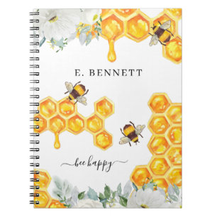 Blommigt Honeycomb Humla   Monogram Journal Anteckningsbok