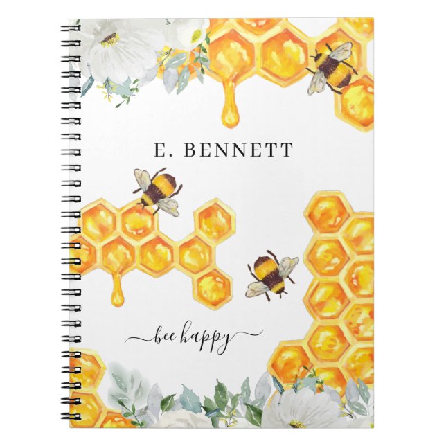 Blommigt Honeycomb Humla | Monogram Journal Anteckningsbok (Framsidan)