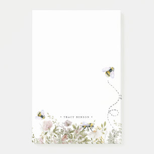 Blommigt Honeycomb Humla Monogram Personlig Post-it Block