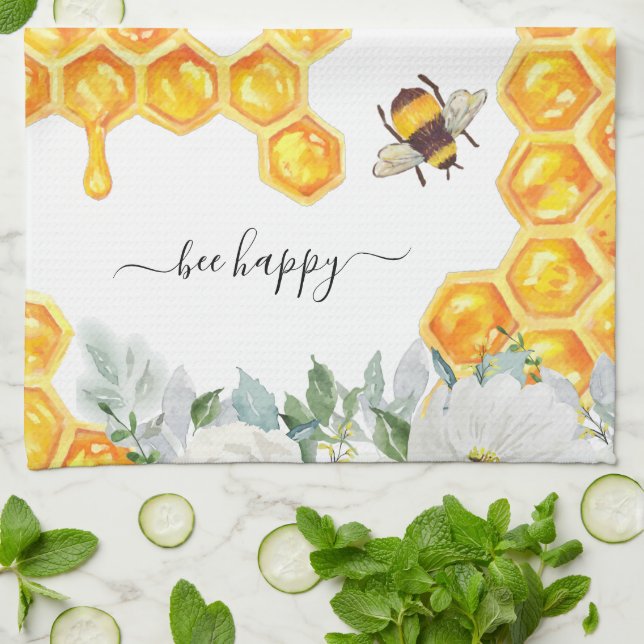 Blommigt Honeycomb Humla | Monogram Tea Towel Kökshandduk (Vikta)