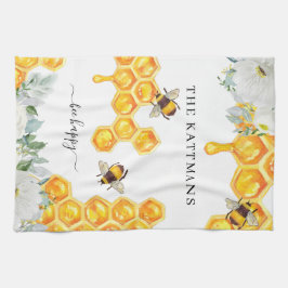 Blommigt Honeycomb Humla | Monogram Tea Towel Kökshandduk