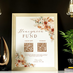 Blommigt, Honeymånfonden Pengarar QR-koden Bröllop Poster