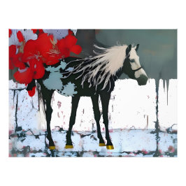 Blommigt Horse Fototryck