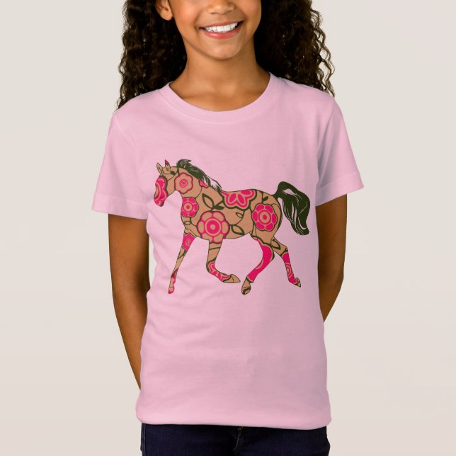 Blommigt Horse Girls Baby Doll (Passande) T-shirt (Framsida)