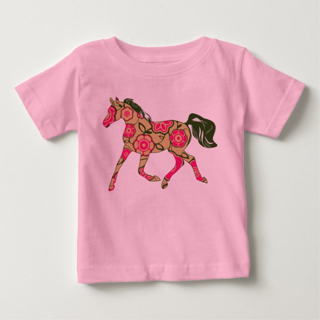 Blommigt Horse Infant Creeper Tee Shirt (Framsida)