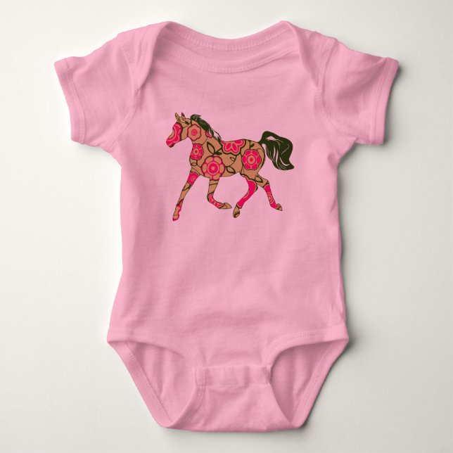 Blommigt Horse Infant Creeper Tee Shirt (Framsida)