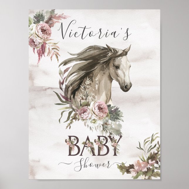 Blommigt Horse Ranch Baby Shower Poster (Framsidan)