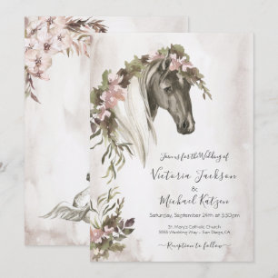 Blommigt Horse Ranch Bröllop Inbjudningar