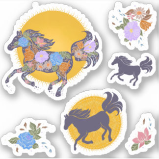 Blommigt Horse Silhouette_Lila Stickers Pack Klistermärken
