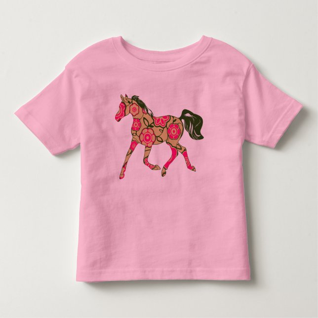 Blommigt Horse Småbarn Ringer T-Shirt (Framsida)
