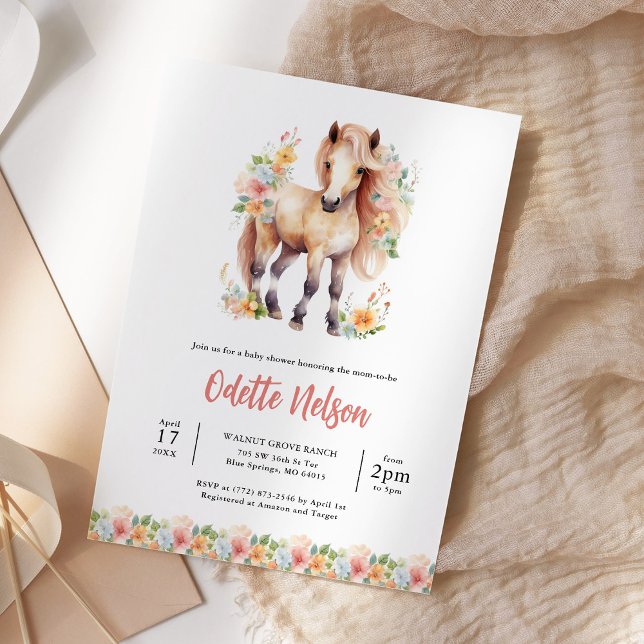 Blommigt Horse Watercolor Baby Shower Inbjudningar (Skapare uppladdad)