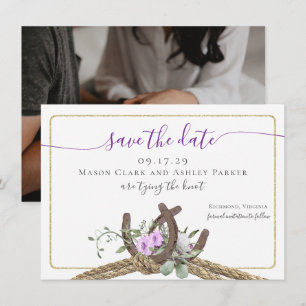 Blommigt Horseshoes Rope Save the Date with Photo Inbjudningar