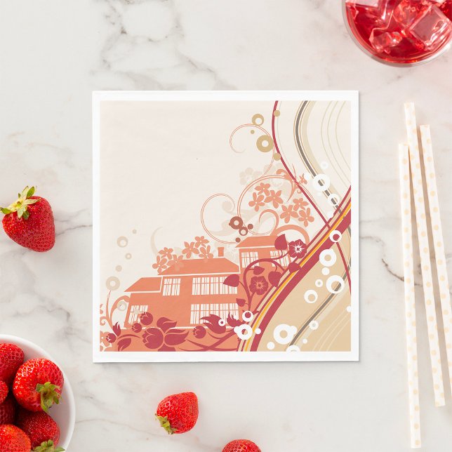 Blommigt House Illustration Swirl och Nature Mönst Pappersservett (Skapare uppladdad)