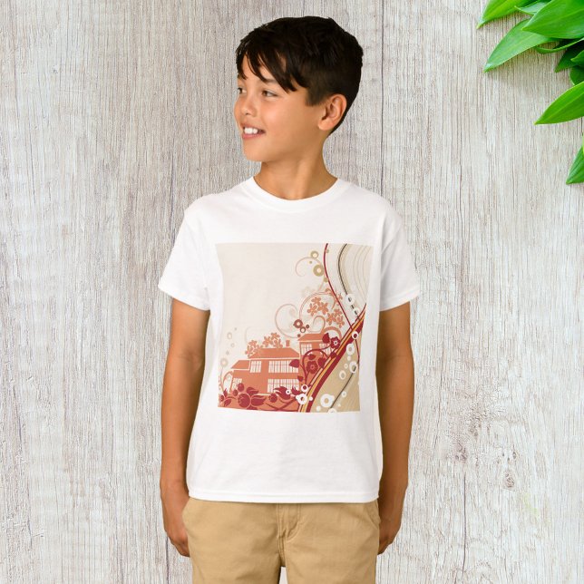 Blommigt House Illustration Swirl och Nature Mönst T Shirt (Skapare uppladdad)