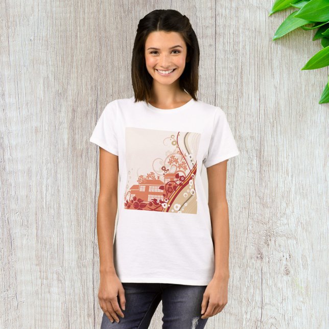Blommigt House Illustration Swirl och Nature Mönst T Shirt (Skapare uppladdad)