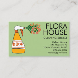 Blommigt House Städning Service Spray Flaska Retro Visitkort