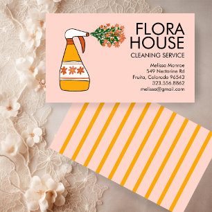 Blommigt House Städning Service Spray Flaska Retro Visitkort