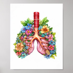 Blommigt Human Lungs Watercolor Poster