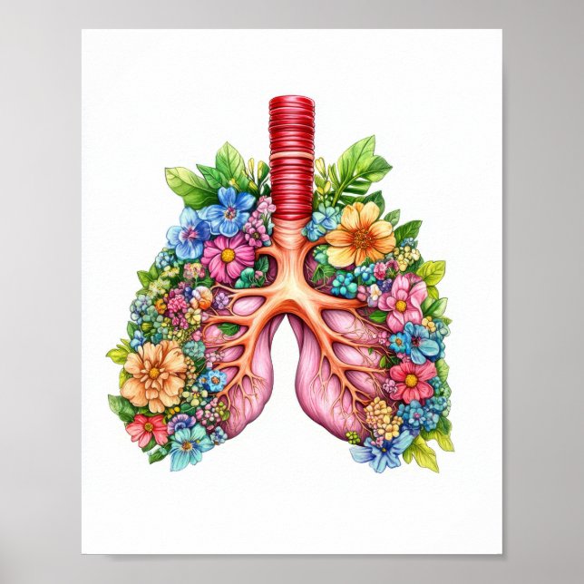 Blommigt Human Lungs Watercolor Poster (Framsidan)