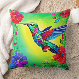 Blommigt Hummingbird Art Design Kudde