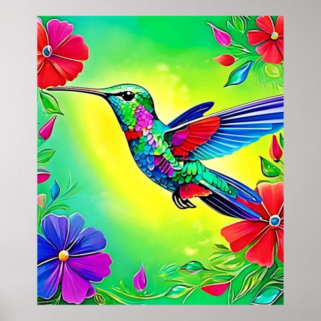Blommigt Hummingbird Art Design Poster (Framsidan)