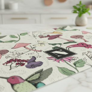 Blommigt Hummingbird Garden Mönster Gult Kökshandduk